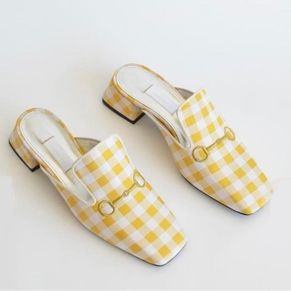Suzanna Rae Vichy Mule Yellow Gingham Vamp Shoes 42 12